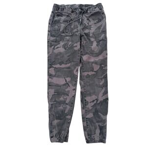 Grace & Lace Jogger Pants Womens 8 Gray Camo Ankle Zip Utility Drawstring Pocket